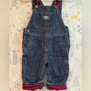 Vintage Oshkosh B’gosh Buffalo Check Plaid Lined Denim Vestbak Overalls 9 Months